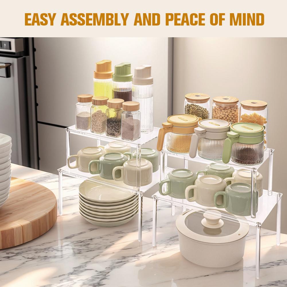 4 Pack Clear Acrylic Shelf Organizer Shelf Risers Kitchen Counter Shelves Organizer for Dishes Spices Soda Cans and Bottles