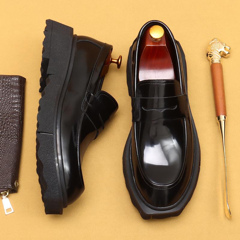 Ein-Pedal-Lederschuhe Herren Weiches Leder Business Casual Schuhe Plateau Britische Loafer