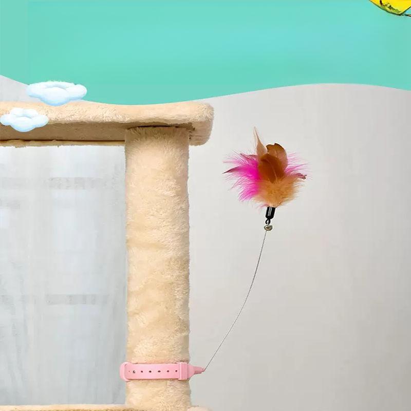 Adjustable Cat Teaser Toy with Bell, Feather, and Bite-Resistant Collar for Self-Entertainment and Relieving Boredom