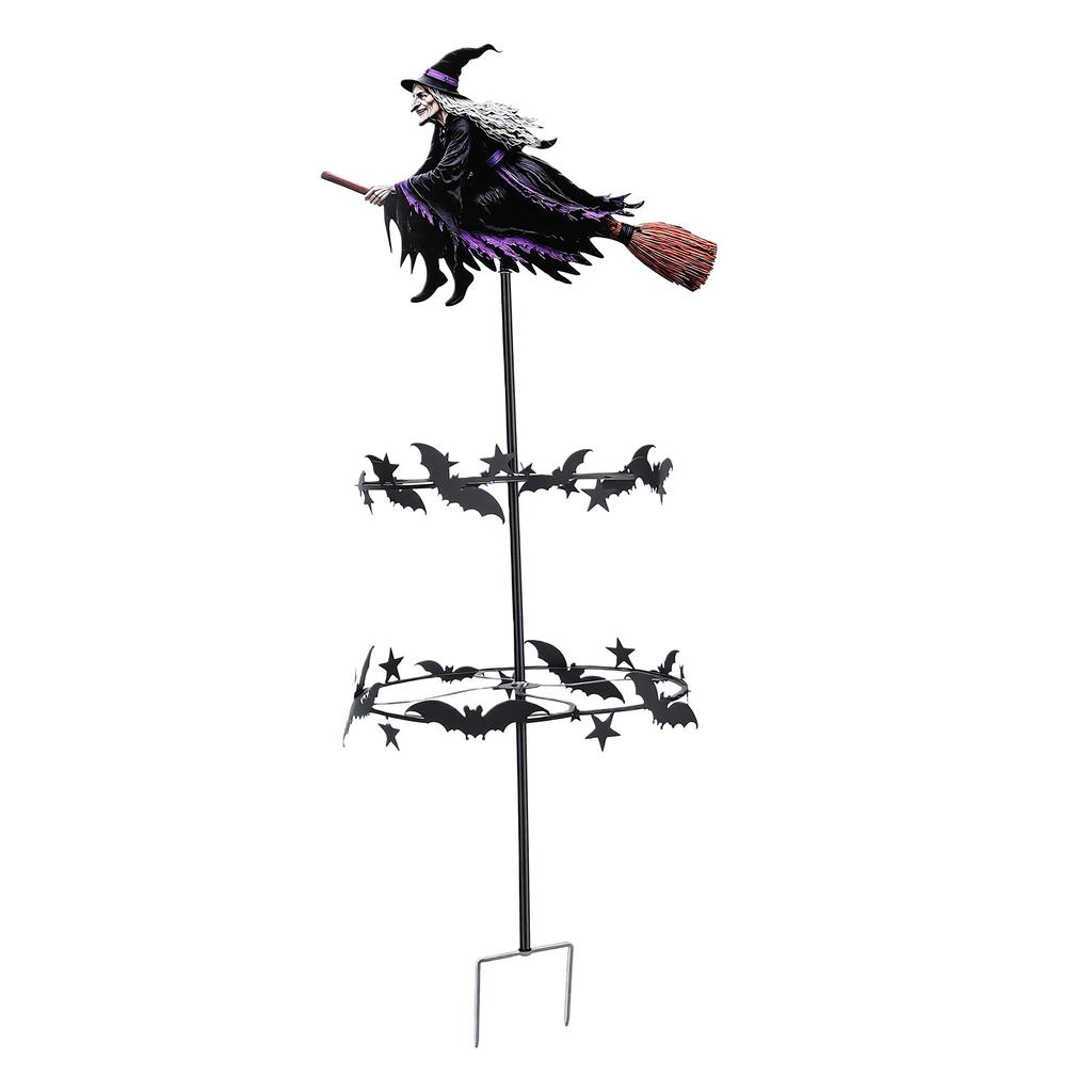 Wind Spinner Outdoor Garden Flying Witch Bat Stake Decoration Wind Sculptures Spinner for Lawn