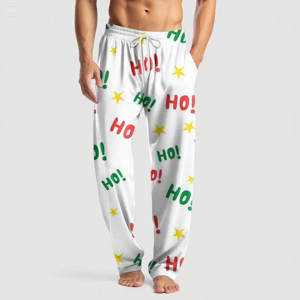 Men's Knitted Fashion Print Pocket Casual Pants Pajama Pants