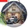 Warm Winter Wooden Christmas Sign with Snowhouse Pattern - Navidad Round Sign for Front Door, Wall Hanging Decor - Ideal Christmas Decoration