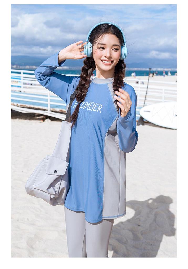 Women's Two-Piece Long Sleeve Quick-Dry Surfing Suit with Sun Protection