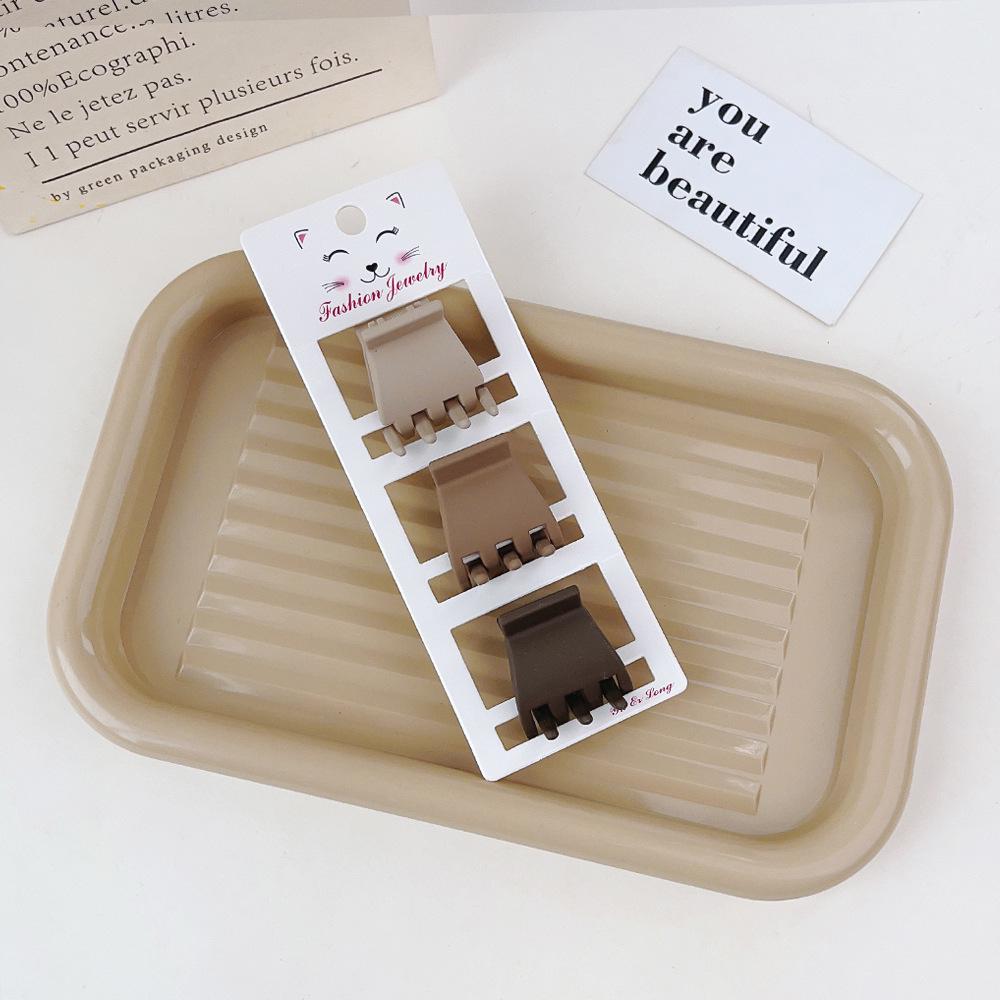 Coffee Color Series: Frosted Korean Hair Clips Set - Small Shark Clip & Side Bang Clip