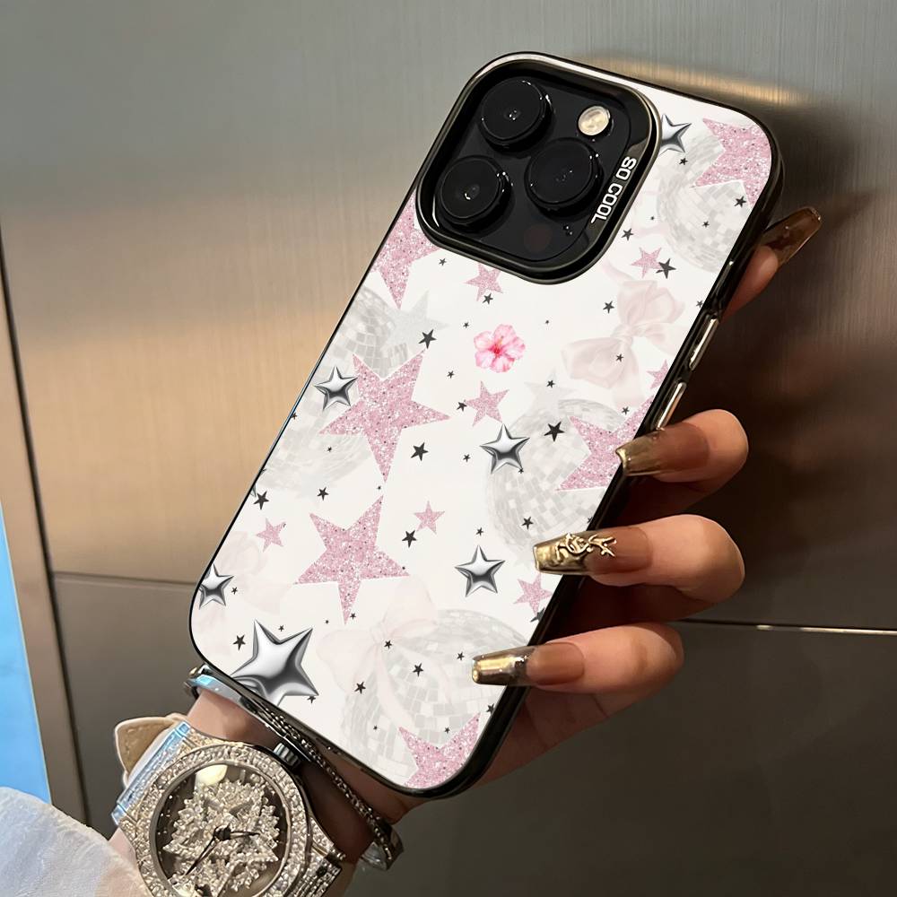 

C-Colorful Star Phone Case For iPhone 17,16,15,14,13,12,11 Plus Pro Max Colored Silver Phone Case iPhone12Pro