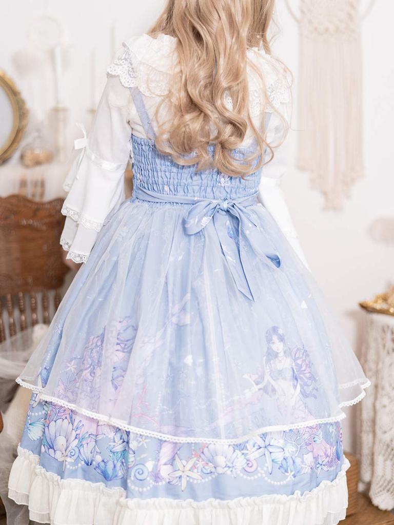 [Milky Time] Gothic Lolita Jumper Skirt with Blouse and Head Dress, Mermaid Style, Light Blue