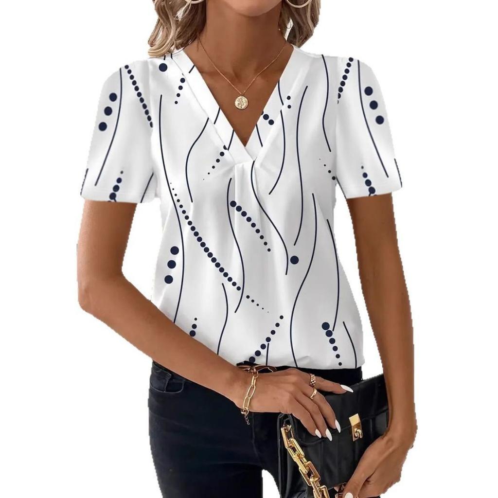 Fashion Casual Printed V-neck Top T-shirt for Women