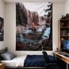 Wall Tapestry, Bearded Man Rowing Boat Forest Lake Watercolor Fan Gift for Collector Home Decor
