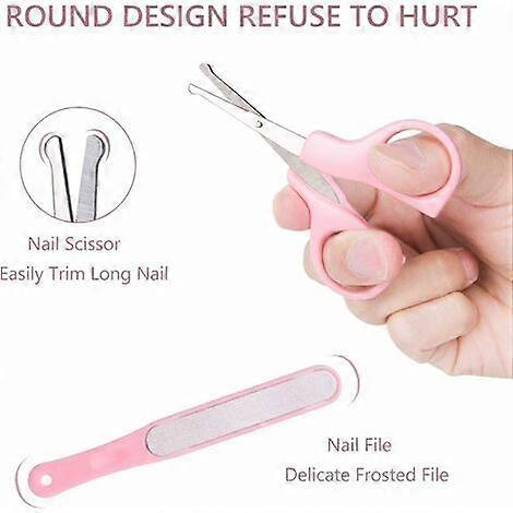 Manicure,5pcs Nail Care Set,Nail Care Kit for Babies and Toddlers,Nail Clippers,Scissors,File,Tweezers and Ear Pick (Pink)