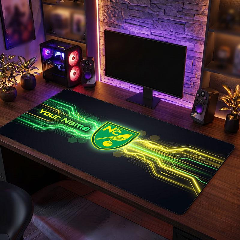 Norwich City Custom Large Mouse Pad, Personalized Name Text Print, Football Logo Non‑Slip Desk Mat Gaming Gift