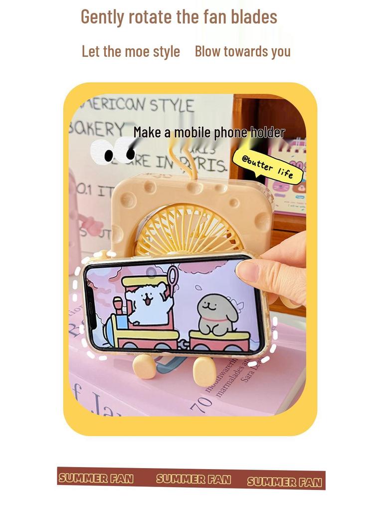 Compact USB Rechargeable Cheese-Shaped Desktop Fan with Three Speeds