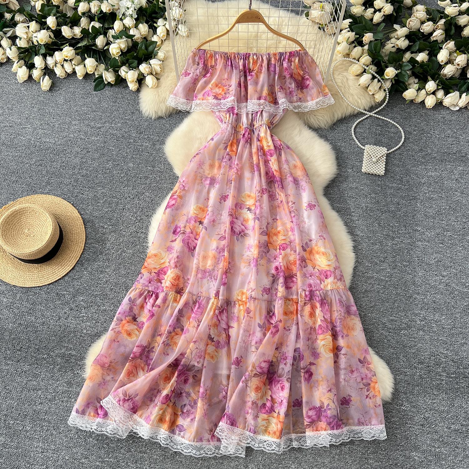 

Высококачественное цветочное пляжное макси-платье для женщин с разрезом по горловине, эластичное отпускное шифоновое платье А-силуэта с кружевным принтом, длинный сарафан XXL