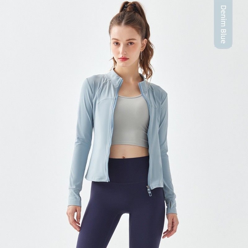 

Cross-Border New Sports Outwear Women s Long-Sleeved Workout Clothes Tops Professional Yoga Clothes Running Spring & Fall Morning Running Slim Looking Cowboy Blue M