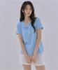 Sayu Soft Layered Henley Neck Short Sleeve Tee Light Blue