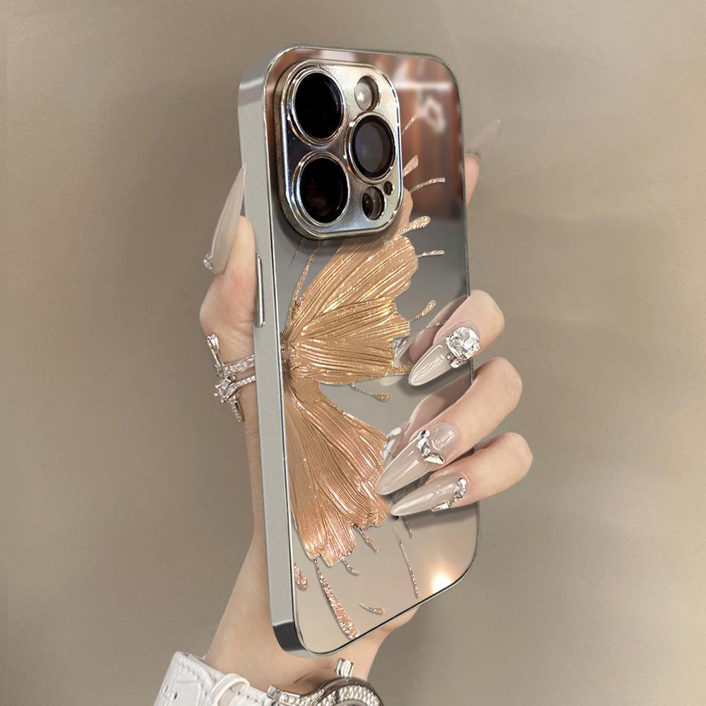 Golden Butterfly for Apple 16 Promax Personality 15 New Style 14 Mobile Phone Case for IPhone 13 Mirror Creative 12