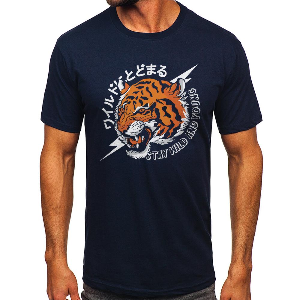 Men's Tiger Printed Vintage T-shirt Sport 100% Cotton Funny Tees for Men Women Sportswear Tops