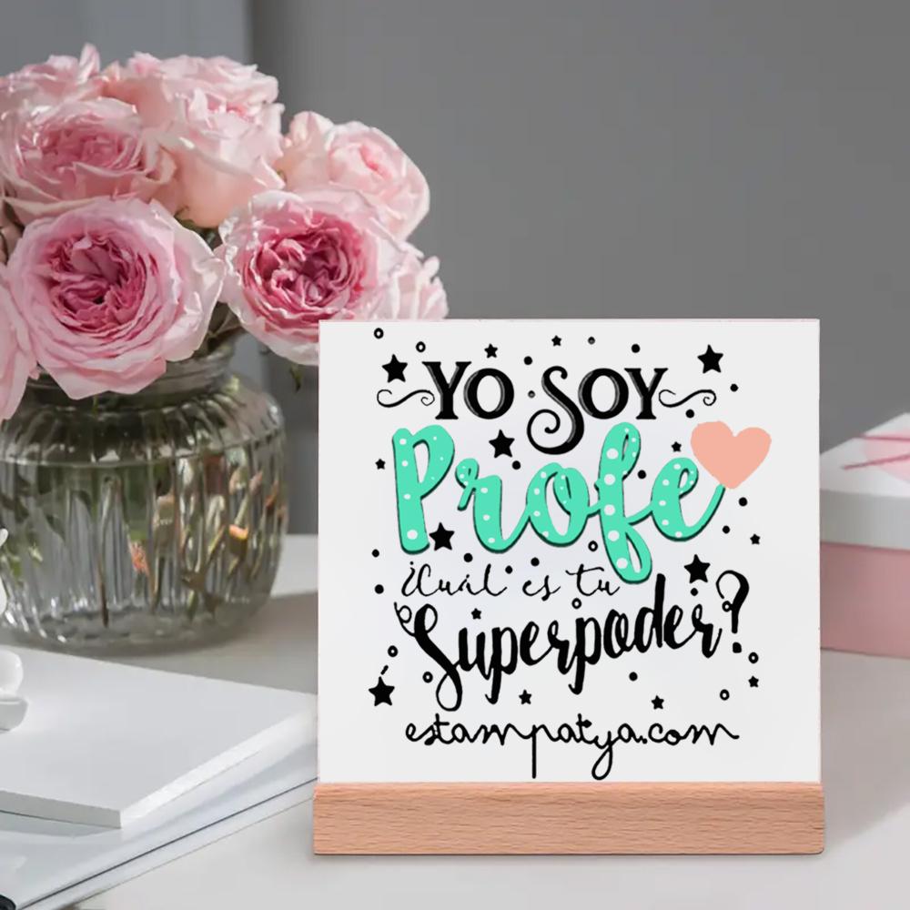 Spanish Printed Plaque Sign Gift Ceramics Posters Wooden Stand Tabletop Decor Graduation Teacher's Day Thanks Gift for Teacher