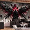 Dark Fallen Angel Tapestry, Black Red Hooded Winged Reaper with Abstract Splatter Wall Hanging for Gothic Room