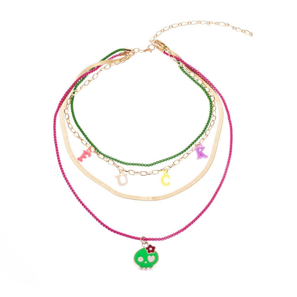 

Стильное многослойное ожерелье из сплава с дизайном в виде черепа и букв для женщин XH1000