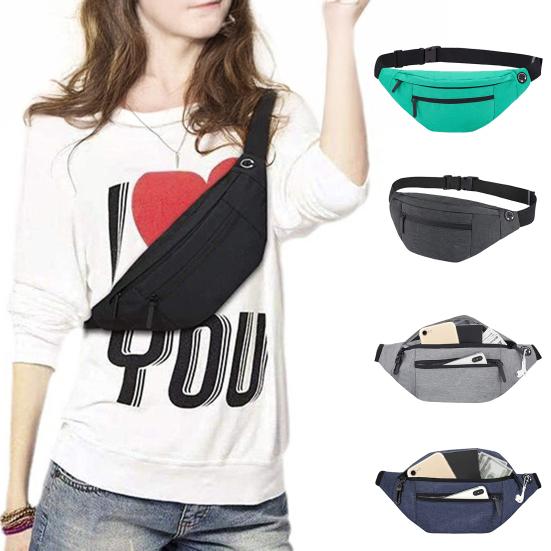 

Reflective Waist Bag with Headphone Jack Zipper Closure Pockets Design Multi-purpose Style сірий
