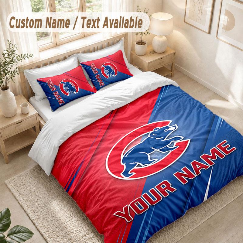 Custom Name Bedding Set 3 PiecesChicago Cubs Print Duvet Cover + 2 Pillowcases Soft Bed Decor