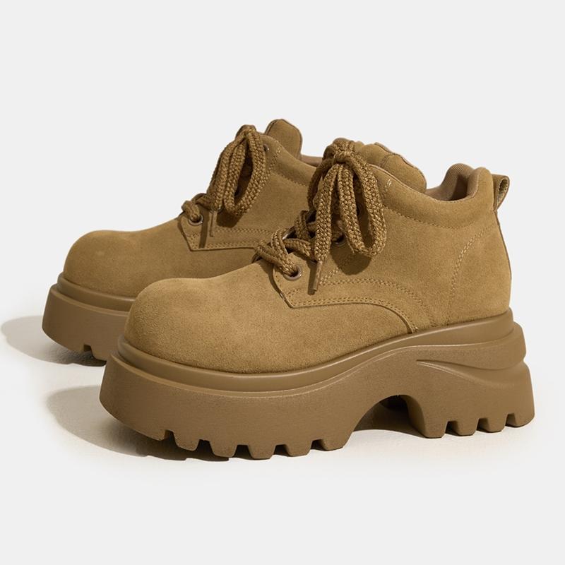 

Мода AIYUQI 2025 Новые женские ботильоны и полусапожки на толстой подошве на шнуровке, рабочая обувь, женская обувь большого размера, повседневная кожаная обувь женская 43 хаки