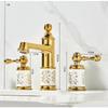 Tuqiu Gold Ceramic Bathroom faucet widespread Brass Basin faucet Tap luxury Basin Mixer Hot And Cold shower room sink Faucet