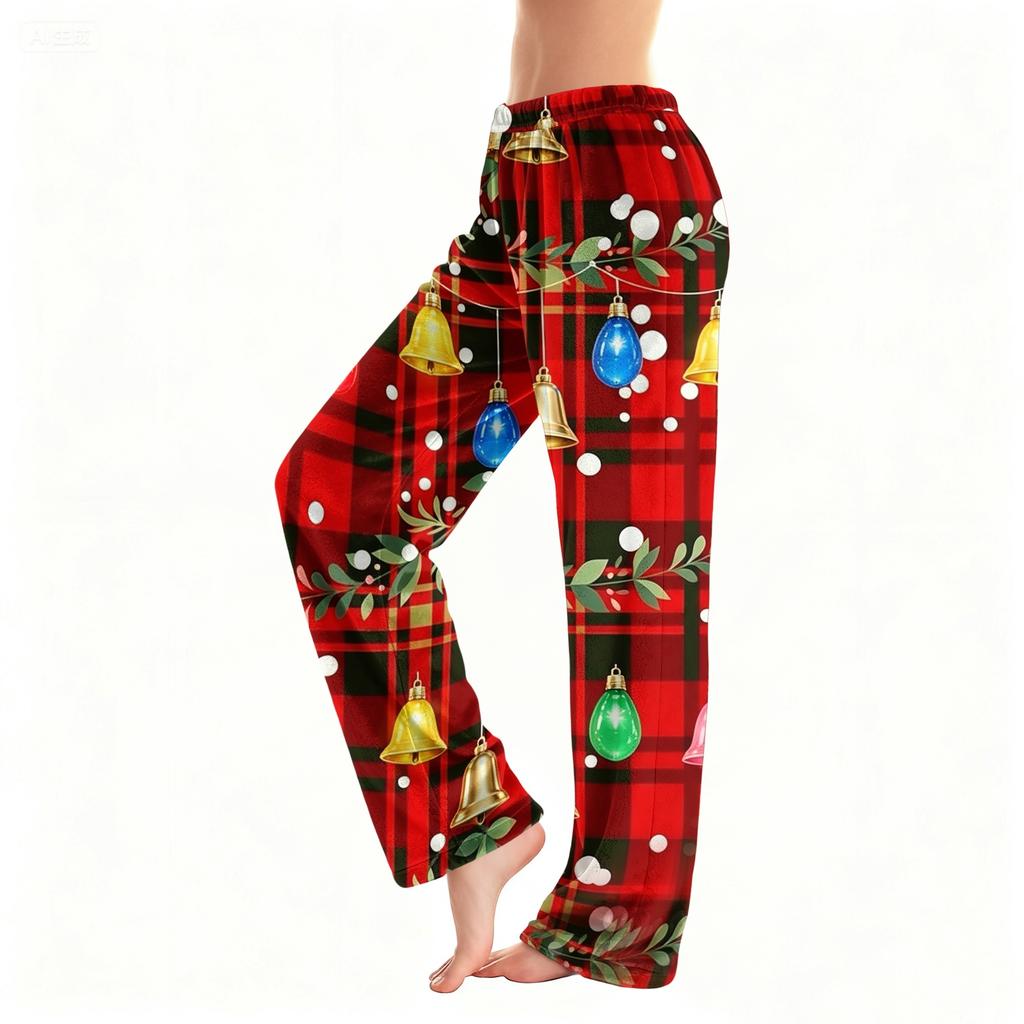 Women's Christmas Snowflake Tree Print Pajama Sleep Pants for Home Comfort