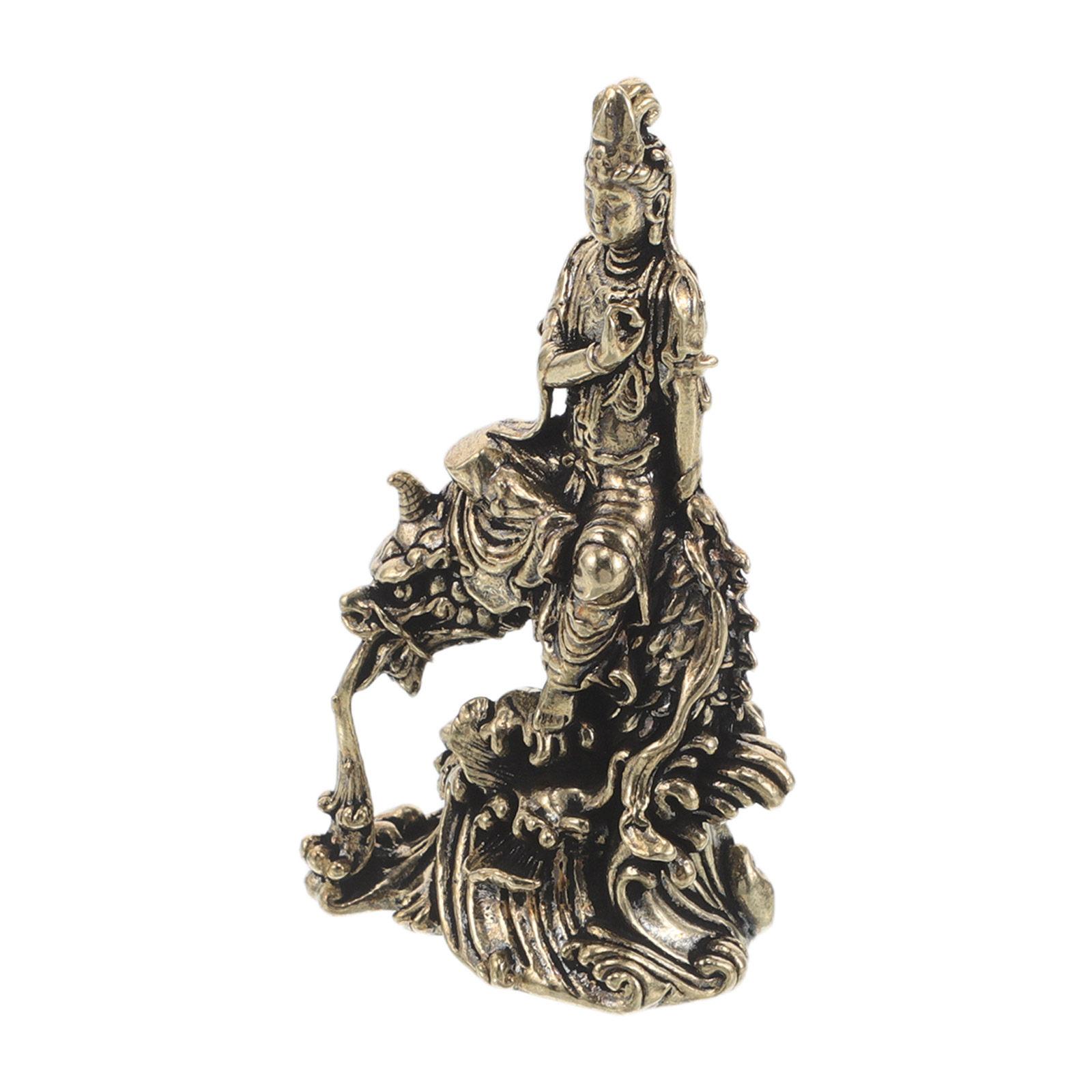 Vintage Brass Meditating Guan Yin Statue Fengshui Buddhist Decoration for Desk Home Office Good Art China Mainland