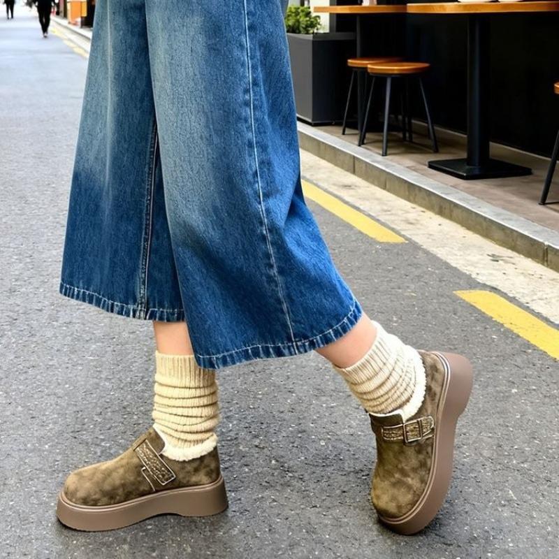 Warme Schneestiefel mit dicker Sohle und Samt für Damen, neue Winter-Baumwollschuhe mit niedrigem Schaft