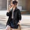 Womens Mid-Length PU Leather Coat 2026 Fall Loose Fit Oversized Jacket With Collar Black Red Coffee