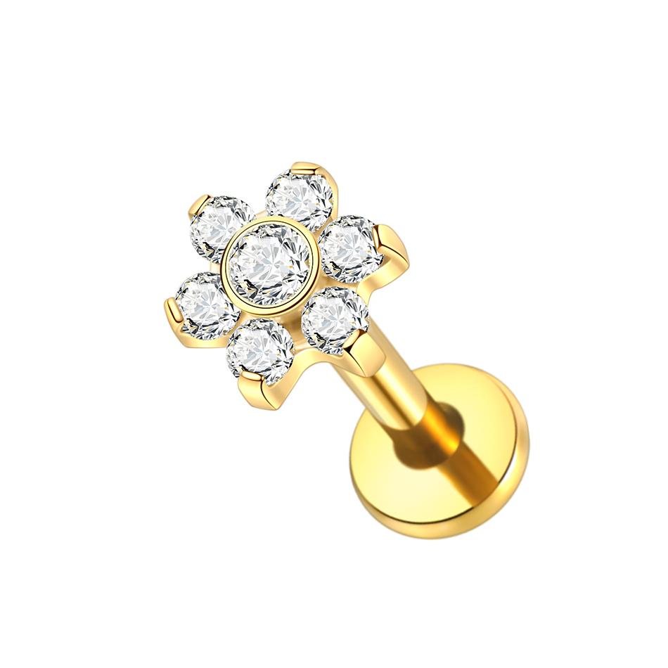 1 Stuks Titanium Oor Kraakbeen Stud Oorbellen voor Vrouwen Interne Schroefdraad Zirconia Bloem Oorlel Tragus Helix Lip Ringen Sieraden 16G