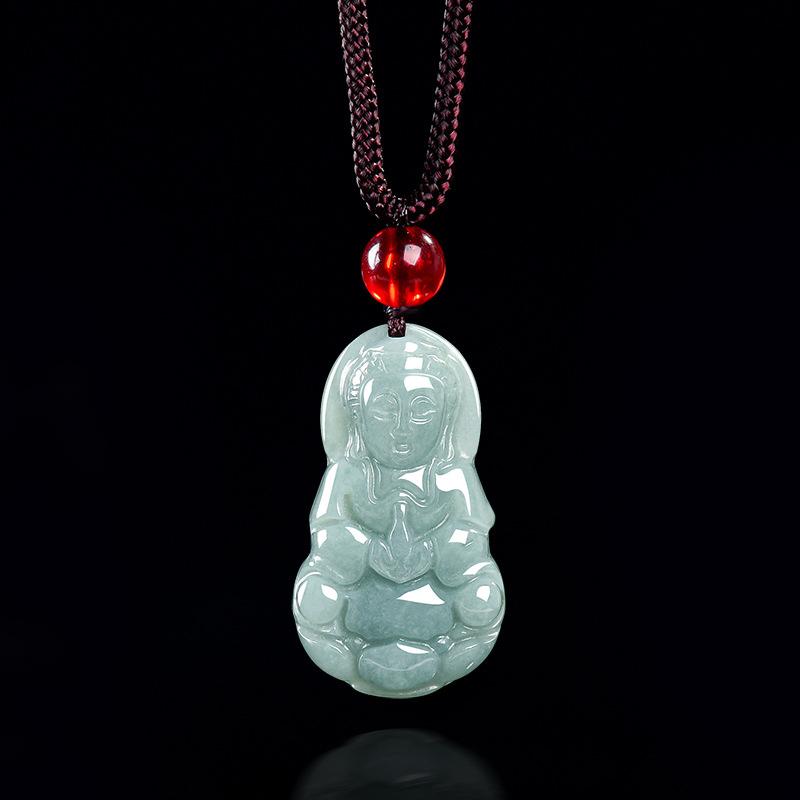1Pcs Geometric Fashion Accessories Burmese Jade Stone Myanmar Jadeite Guanyin Pendant Necklace Vintage Natural Gemstone Jewelry