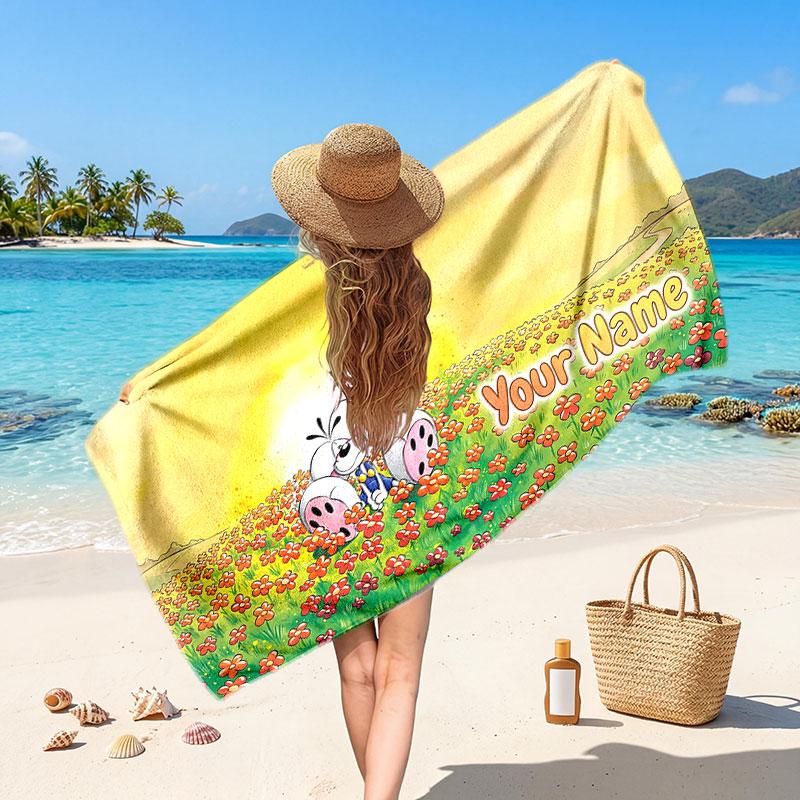 Diddl Customized Name Text Beach Towel, Soft Absorbent Towel Beach Pool Travel Personal Gift
