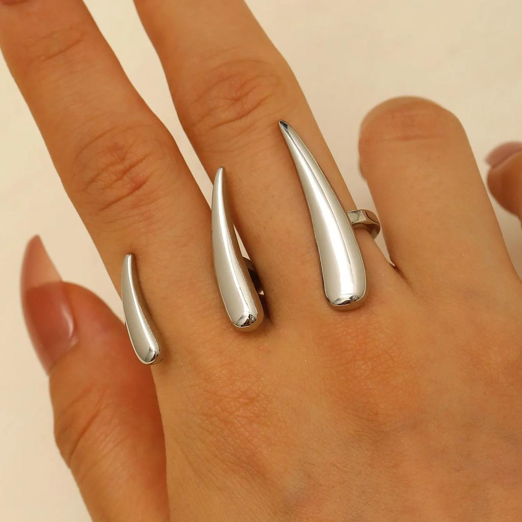 Unique Design Claw-shaped Connected Ring for Women INS-style Long Strip Water Drop Irregular Geometric Hand Accessory Jewelry