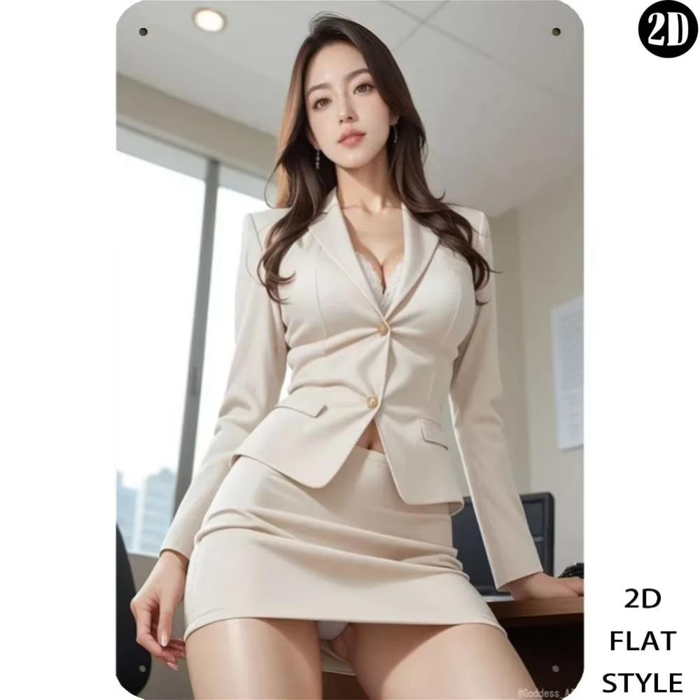 Vintage Japanese Women Metal Tin Sign Wall Art 8x12 Inch Gold Flat Decor Easy Install Home Office