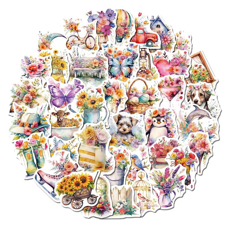 Superior-Grade 50Pcs First-Class Flower Premium-Quality Stickers High-Standard Vintage Superior-Grade Rose Top-Grade Floral First-Class Scrapbooking