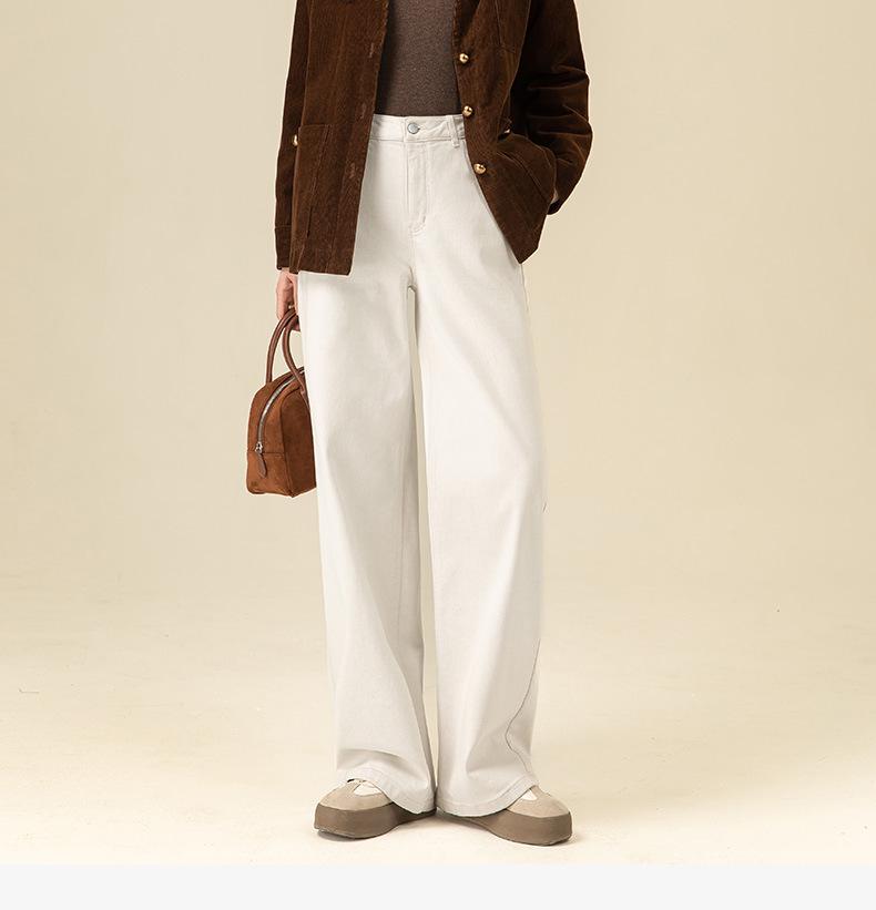 Women's 2024 Winter White Slim Straight Wide-Leg Fleece Jeans