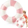 1pc Striped Double Air Bag Swimming Ring With Handle Thickened PVC Inflatable Swim Circle Beach Pool Water Floating Ring