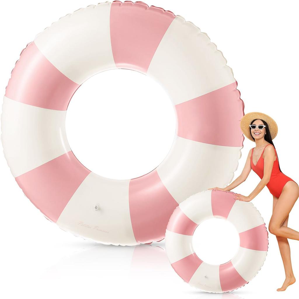 1pc Striped Double Air Bag Swimming Ring With Handle Thickened PVC Inflatable Swim Circle Beach Pool Water Floating Ring