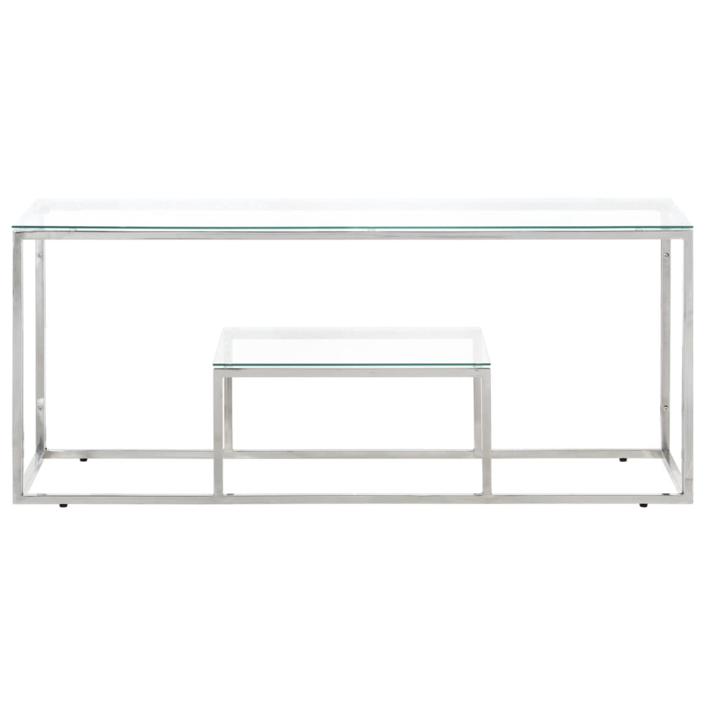 Coffee Table, Silver, Stainless Steel and Tempered Glass