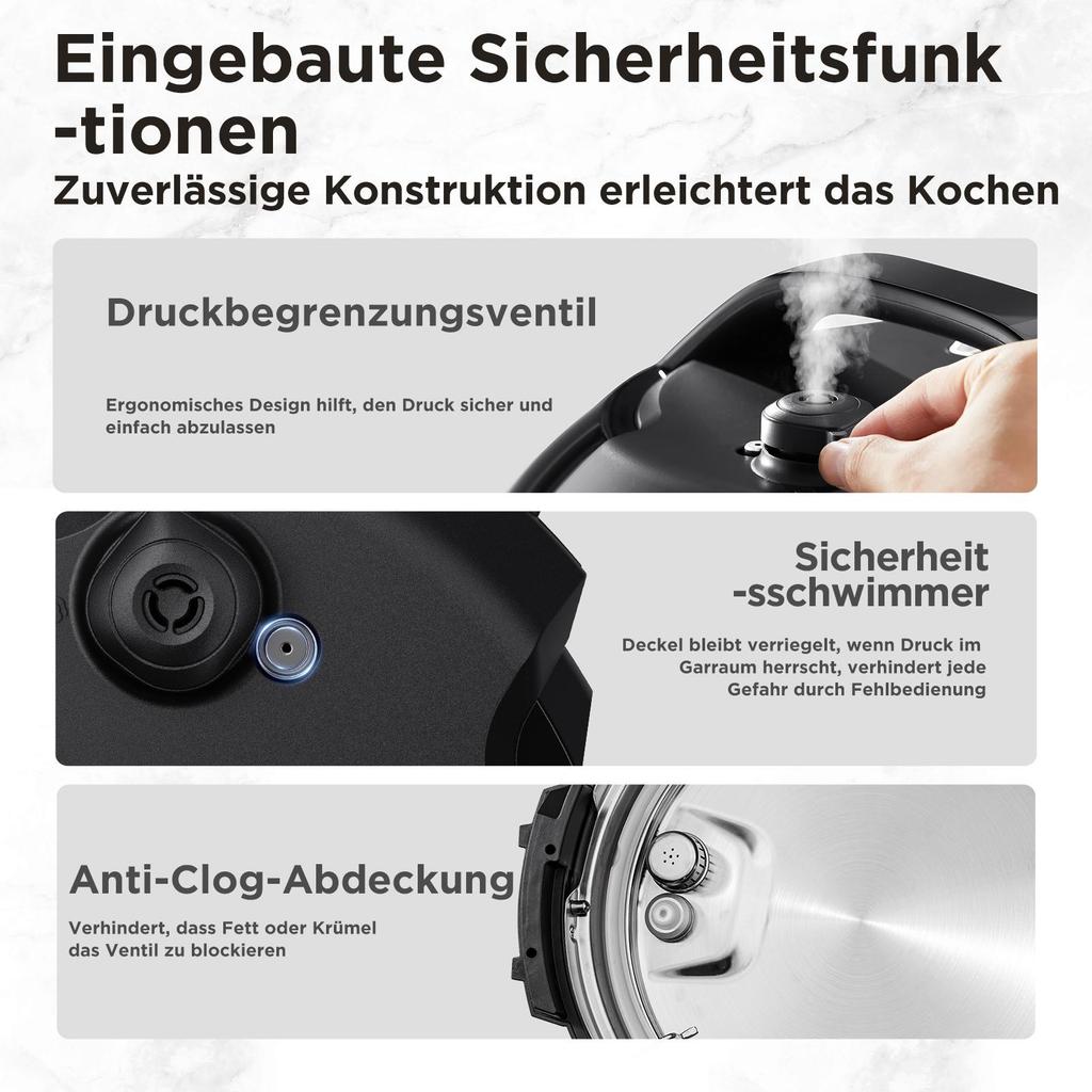Midea Schnellkochtopf 6 l, 70 % schneller, 13 Voreinstellungen, Rezepte online