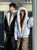 American Style PU Leather Fur Collar Cotton Jacket - Unisex Winter Outerwear, Velvet Lined, Thickened for Warmth.