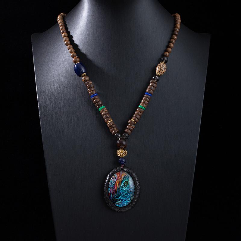 Ethnic Style Retro Long Sweater Chain Diamond Bodhi Pendant Alloy Bead Tibetan Style Buddha Beads Necklace