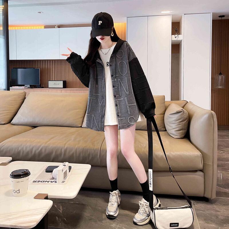 La Chapelle Grey-Black Contrast Letter Sweatshirt Jacket