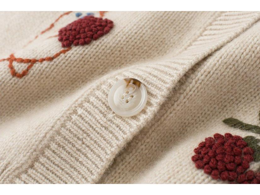 Women's Embroidered V-Neck Cashmere Cardigan - Trendy Autumn/Winter Style, Thick Knitted Outerwear