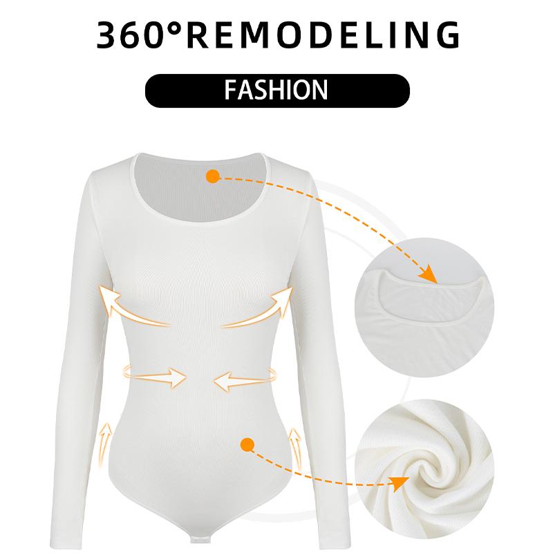 Women Shapewear Tummy Control Sexy Long Sleeve Bodysuit Round Neck Butt Lift Shirt Seamless Compression Shaper