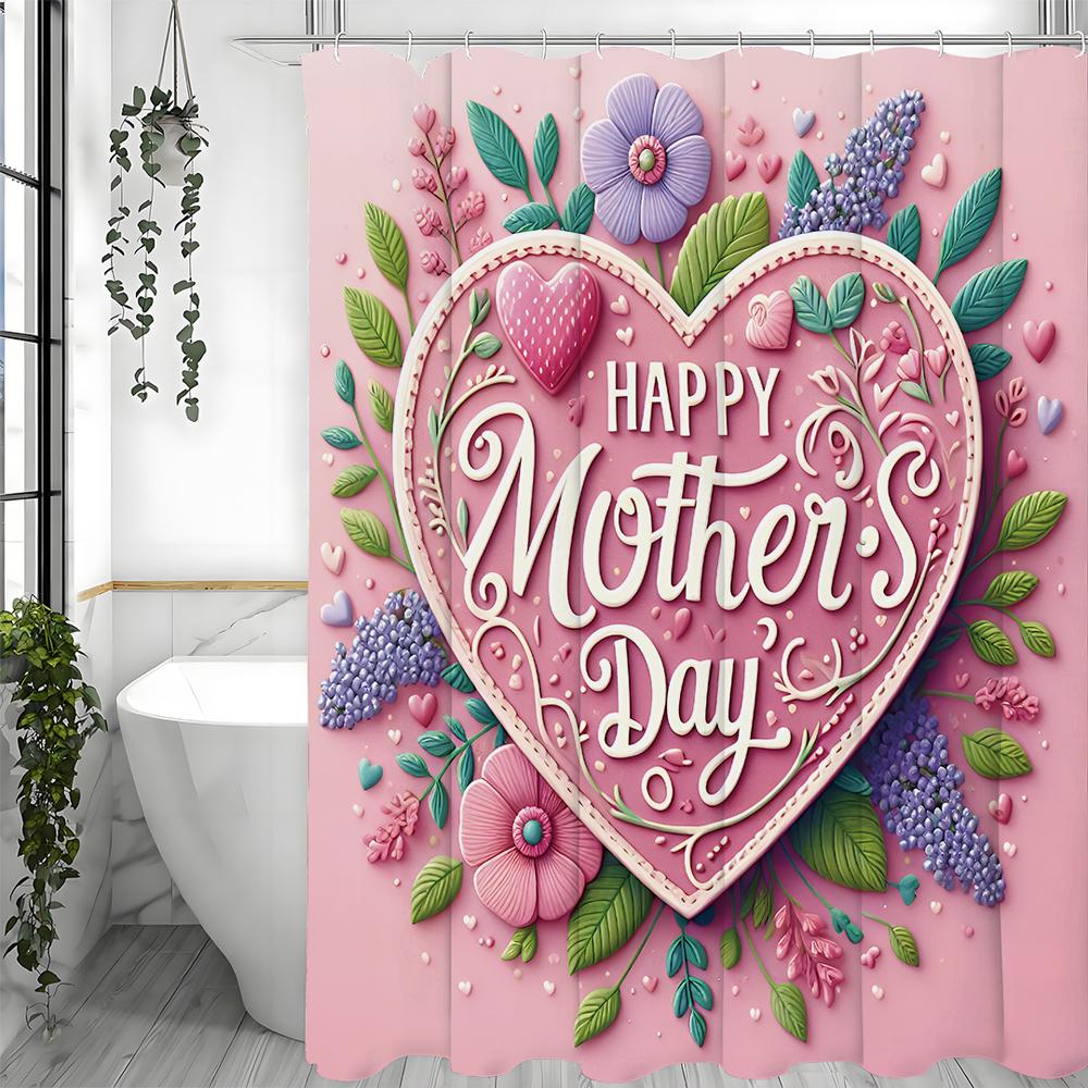 Happy Mother's Day Lovely Floral Shower Curtain, Bathroom Decorative Shower Curtain, Waterproof Shower Curtain with Hooks