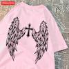 Casual Cotton Womens TShirts Cross Body And Flying Wings Funny Prints Short Sleeve ONeck Soft Oversize Fashion Female Clothes