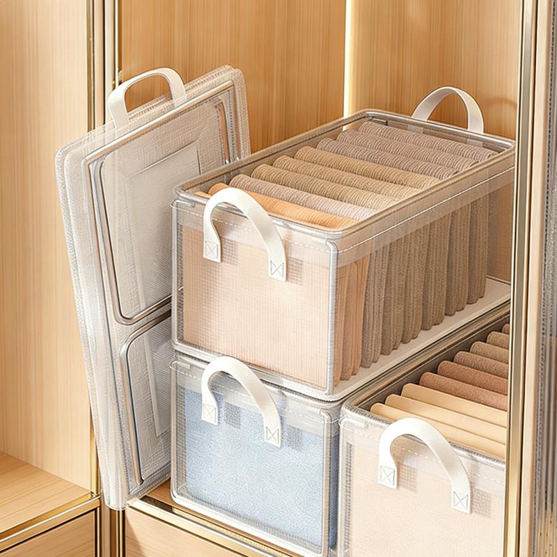 Large Storage Basket with Metal Frame, Foldable Box for Transparent Clothes, Stackable for Toys